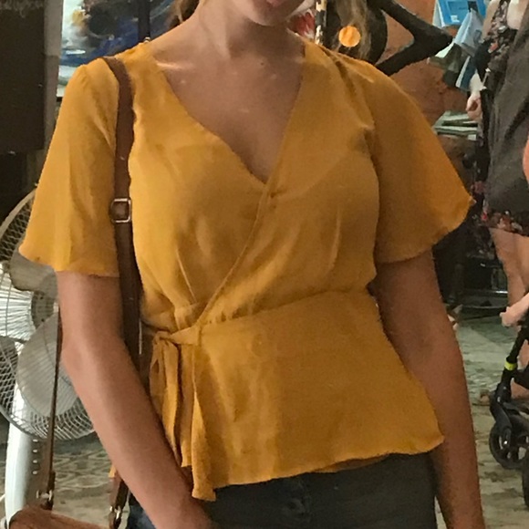 Mustard Yellow Wrap Top - Picture 3 of 4